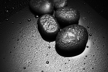 Wet spa stones on dark background