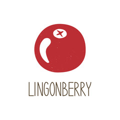 Cute caption lingonberry isolated on transparent background. Colorful pictogram original design. Can be used for infographics, identity or decoration. Vector shabby hand drawn illustration