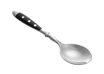 Clean spoon with black handle on white background