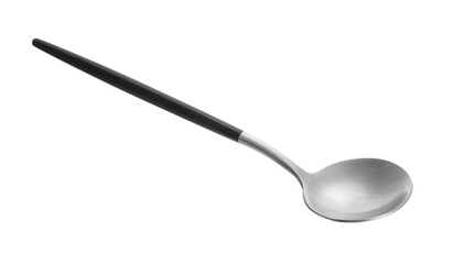 Clean spoon with black handle on white background