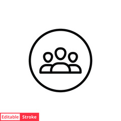3 people line icon. Simple outline style. Multi user, circle, group, person, service concept.  Crowd sign symbol design. Vector illustration isolated on white background. Editable stroke EPS 10.