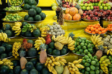 Fruit offerings for sale to take to temple, Katagarama, Sri Lanka