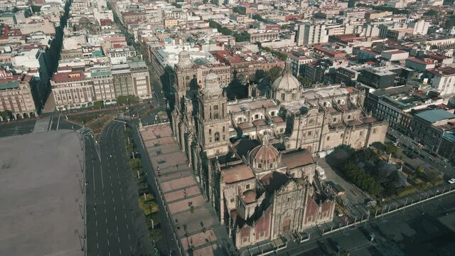 Amazing view of Mexico city cathedral with drone