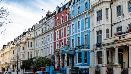 Obraz na płótnie Canvas Colorful vibrant houses in Notting Hill , west London. shot on 14 March 2021. 