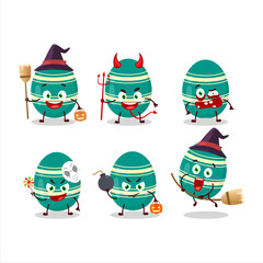 Halloween expression emoticons with cartoon character of teal easter egg