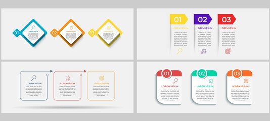 Fototapeta na wymiar Mega collection Vector Business Infographics set bundle with 3 options or steps. Business concept. Can be used for presentations banner, workflow layout, process diagram, flow chart, info graph