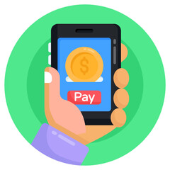 
Online pay in flat rounded icon, 

