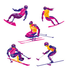 Winter Paralympic sports. Set of athletes on a white background. Decorative stylish design. Vector graphics