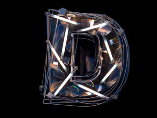 Abstract White Neon Font. Letter D. 