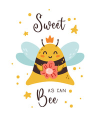 Honey Bee kids vector poster or card template