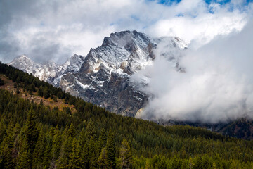 beautiful autumn landscape with snow capped peaks in the Grand Teton mountain range in  Jackson,Wyoming.