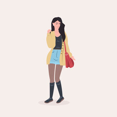 beautiful woman standing pose female cartoon character in fashion clothes full length flat