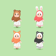 Cute chibi  kawaii Hijab girl animal ear