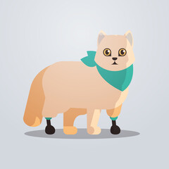 disabled cat with prosthesis fluffy adorable cartoon animal domestic kitty home pet concept flat full length