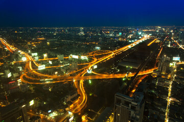 Fototapeta na wymiar Aerial view with Bangkok Transportation at Night (Thailand)
