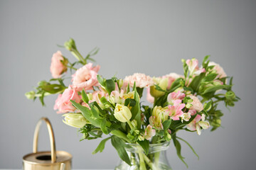 Bouquet 015. Finished flower arrangement in a vase for home. Flowers bunch, set for interior. Fresh cut flowers for decoration home. European floral shop. Delivery fresh cut flower.