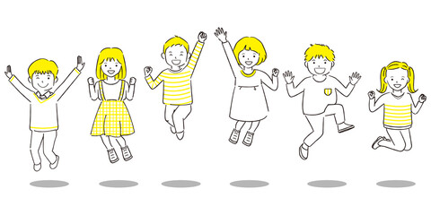 Naklejka premium 手描き1color みんなでジャンプ 教室 男の子 女の子