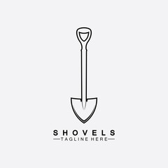 Shovel icon isolated on white background. Gardening tool. Tool for horticulture  agriculture  farming. Logo design template element. Vector Illustration