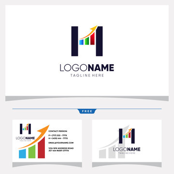 Initial Letter H Chart Bar Logo Design and Business Card Vector Graphic