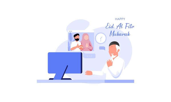 Islamic people greeting with teleconference in eid fitr ramadan illustration