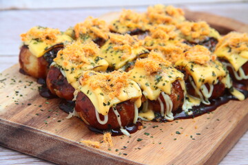 Freshly cooked Japanese food called Takoyaki