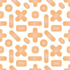Seamless pattern with medical plasters. Medical patch pattern. Flat vector illustration
