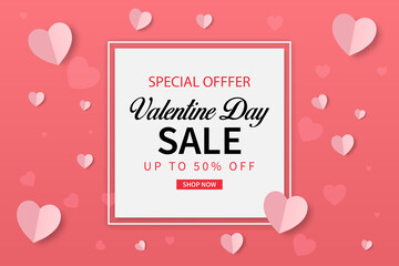 Realistic special offer valentine's day sale banner with concept. promotion and shopping template design vector illustration