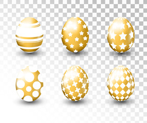 Gold easter egg with pattern isolated on transparent background. Vector illustration.