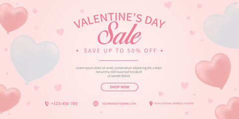 Sweet valentines day sale banner promotion in pastel color with balloon heart symbol vector design vector illustration