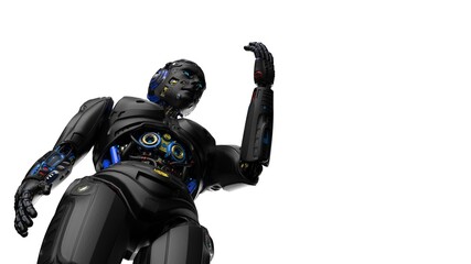 Naklejka premium Detailed appearance of the Black AI robot under white background. 3D illustration. 3D high quality rendering. 3D CG.