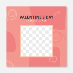 Abstact special offer Valentine's day sale social media post template with frame. web banner promotion design vector illustration