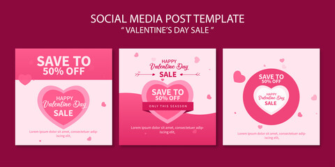 Set of valentine's day sale banner with heart symbol paper cut style for social media post template or web banner advertising design vector illustration