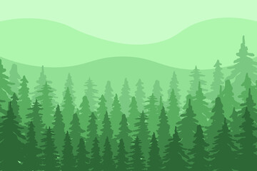 Fototapeta premium Vector illustration background with nature idea. This design background on greenish color that capture the natural beauty of mountains surrounded by pine trees.