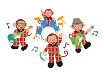 Monkey Band, four monkeys playing musical instruments