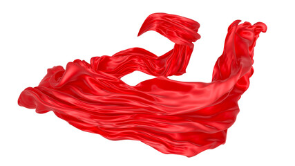 Beautiful flowing fabric of red wavy silk or satin. 3d rendering image.