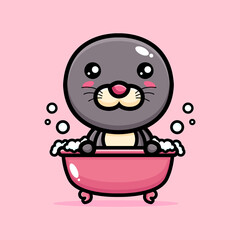 cartoon cute seal vector design taking a bath in the bath