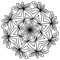 Easy mandala like flower or star, basic and simple mandalas Coloring Book for adults, seniors, and beginner. Digital drawing. Floral. Flower. Oriental. Book Page. Vector.