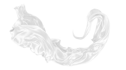 Beautiful flowing fabric of white wavy silk or satin. 3d rendering image.