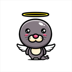 vector design of cute cartoon seal being an angel