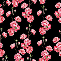 Seamles pattern with japanese sakura with pink flowers.