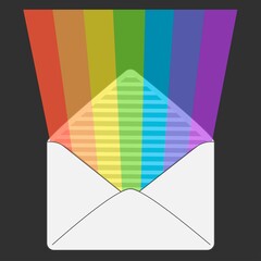 Envelope with rainbow on a dark background isolated vector illustration. Post office. Elements. Letter. Blue background. Paper. Stripes ornament. Trendy simple design.  
