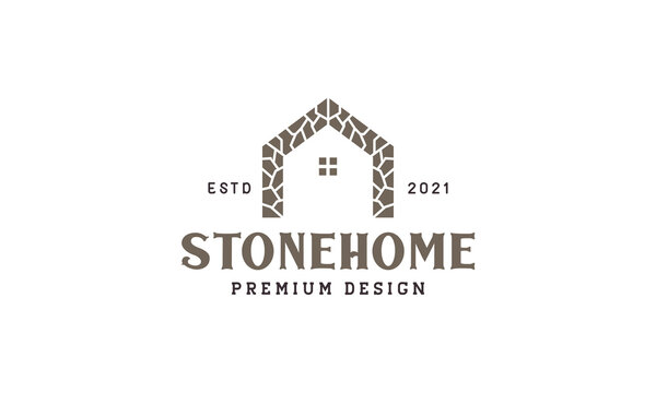 stone brick home vintage logo vector symbol icon design illustration