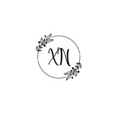 XN initial letters Wedding monogram logos, hand drawn modern minimalistic and frame floral templates