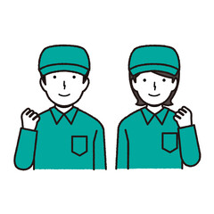 Two staff wearing work clothes