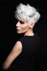 beautiful blond girl with short hair and salon hairstyle
