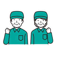 Two senior staff in work clothes