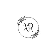 XR initial letters Wedding monogram logos, hand drawn modern minimalistic and frame floral templates