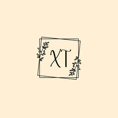 XT initial letters Wedding monogram logos, hand drawn modern minimalistic and frame floral templates