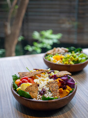 Cafe - Salad bowl with variety of vegetable, beans, salad cream