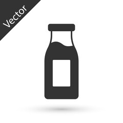 Grey Closed glass bottle with milk icon isolated on white background. Vector